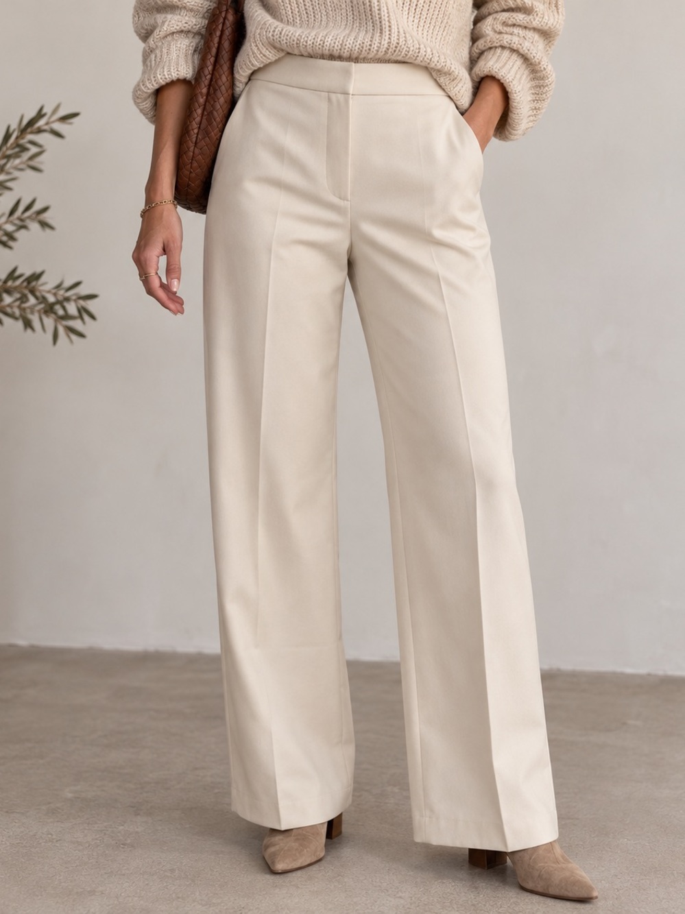 Zara Cream Straight-Leg Tailored Pants